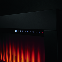 Modern electric fireplace with digital control panel in a dark setting