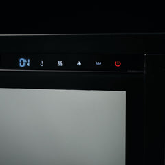 Control panel of a kitchen appliance with digital display and buttons.